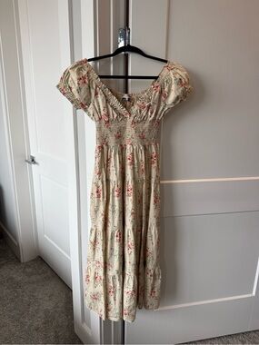 WeWoreWhat Cream Floral Smocked Midi Dress